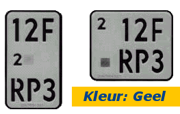 Zwarte letters op een gele plaat (plaat van snorfietsen zal blauw worden)
